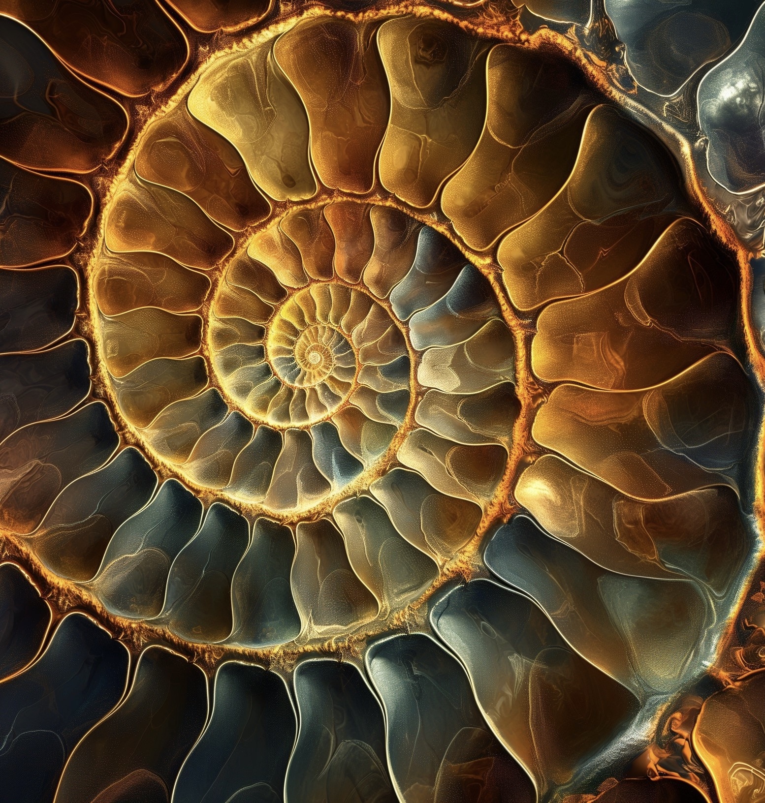 ammonite shell fractal spiral background.